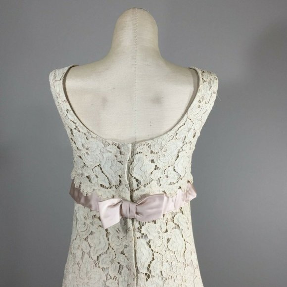 Vintage 60s Lace Sleeveless Tiered Shift Palm Royal Woman Young Adult Party - Picture 4 of 9